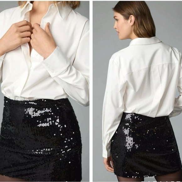 Mare Mare by Anthropology Button down Sequin Twofer Dress in Black  White NWT - Picture 2 of 10